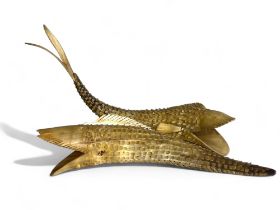 Two vintage Folk Art carved horn fish sculptures. Length - 47cm 