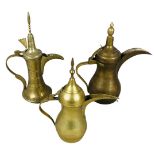 Three Brass Coffee Dallah Pots 