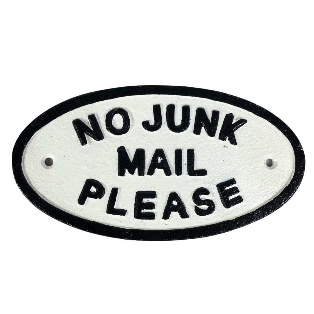 Cast metal No Junk Mail sign ref 92 