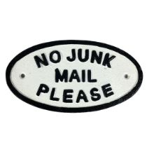 Cast metal No Junk Mail sign ref 92