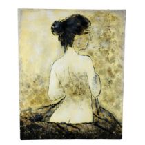 Large Modern Art Piece, Unsigned Acrylic on canvas textured using sand. "Seated Lady" Unframed Heigh