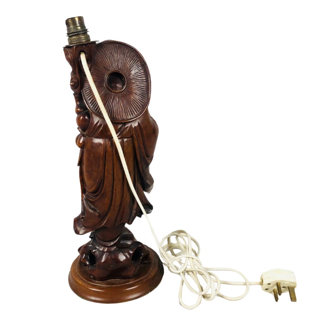 Vintage, Chinese Hardwood Figurine Lamp.  - Image 4 of 4