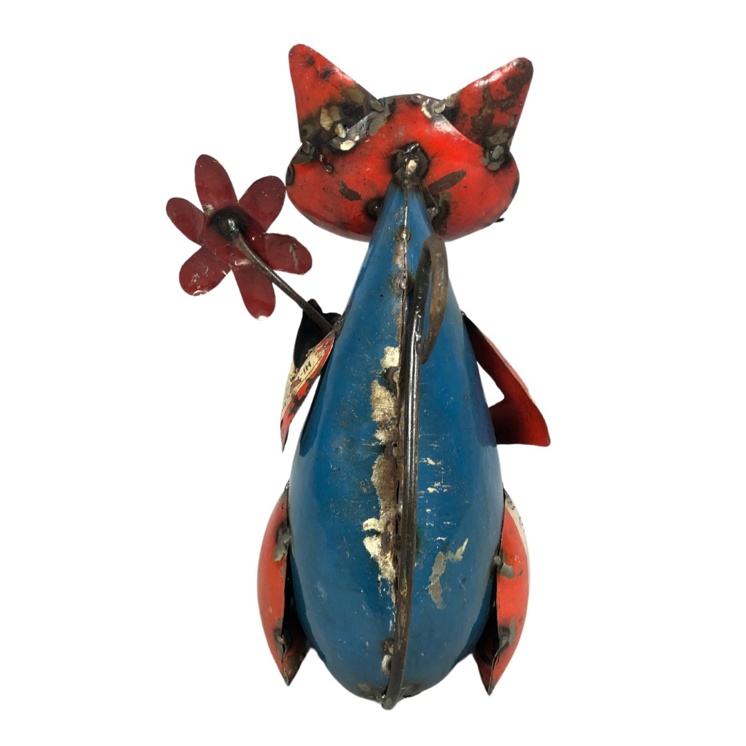Recycled metal tin plate model of a cat ref 58  - Image 3 of 4