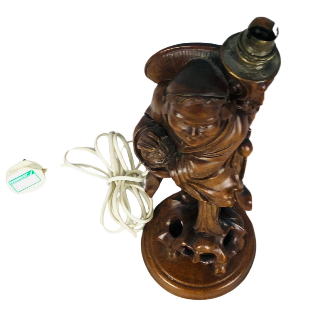 Vintage, Chinese Hardwood Figurine Lamp.  - Image 2 of 4