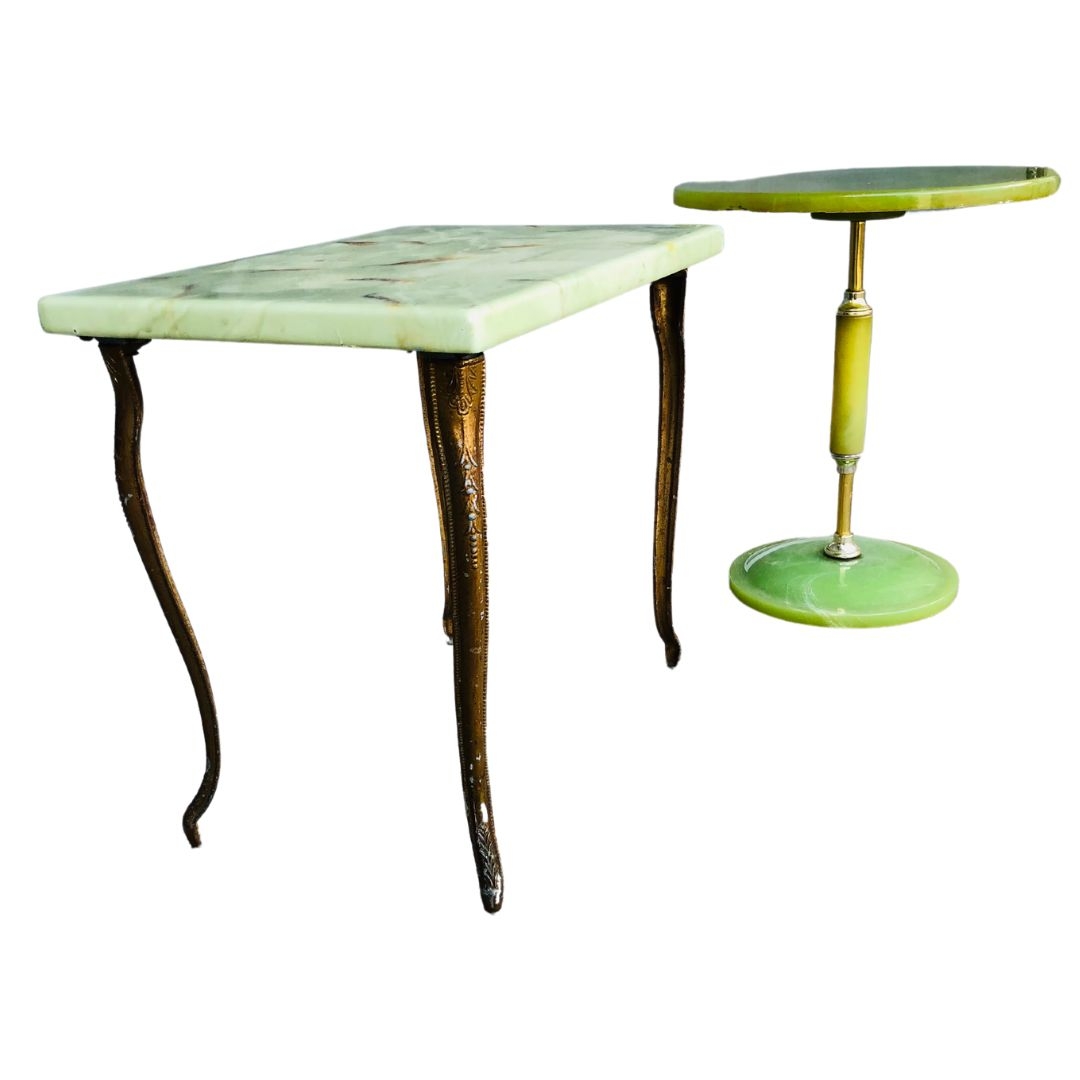 Two Tables Mid 20th Century Green Acrylic Formed Marble Style Occasional Tables  - Image 3 of 3