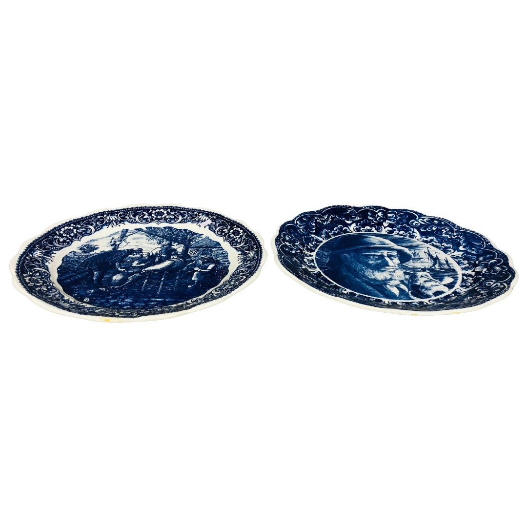 Two Large Delft Boch Frères Blue and White Serving Plates 