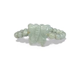 A Chinese carved Jade bead & Butterfly bracelet.