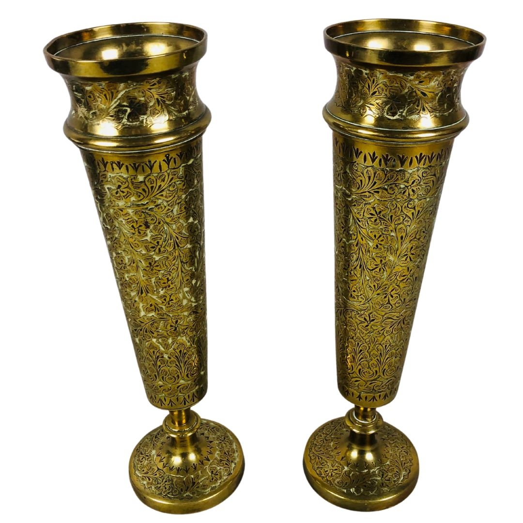 Benares Style Indian Brass Vases 