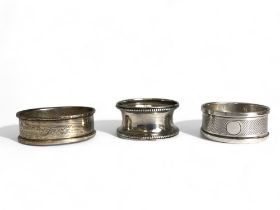 Three sterling silver Napkin rings. Full hallmarks.