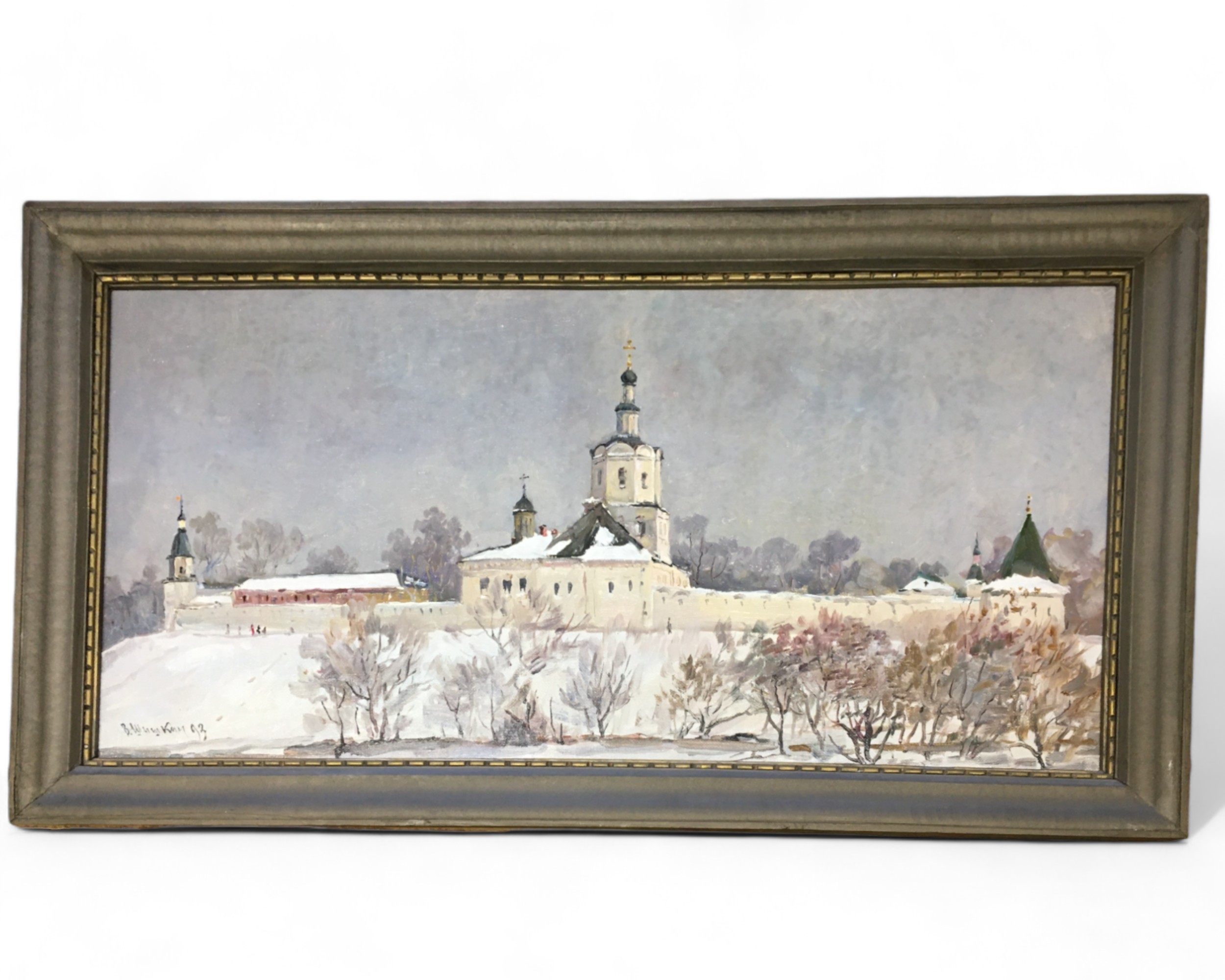 Large Russian Oil on Canvas Winter Scene Landscape - Dated signed 1993. Height 48cm (Image) Width 98