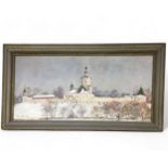 Large Russian Oil on Canvas Winter Scene Landscape - Dated signed 1993. Height 48cm (Image) Width 98