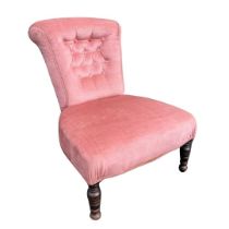 Pink Velvet Upholstered Nursing Chair 72cms high x 57cms wide x 60cms deep.