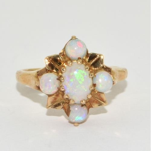 9ct gold Opal leafy star burst ring size M  - Image 5 of 5