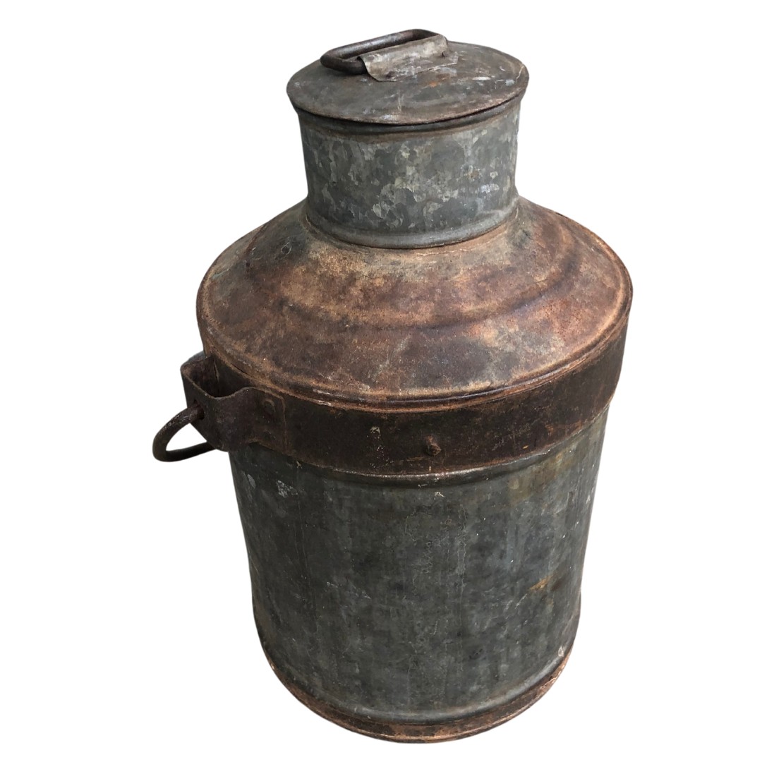 Old galvanised metal milk churn with lid ref 79  - Image 4 of 4
