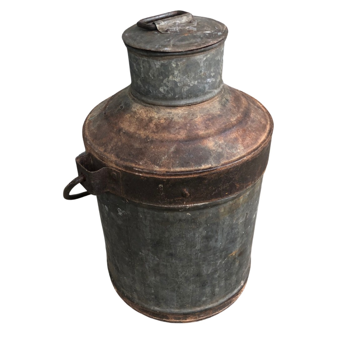 Old galvanised metal milk churn with lid ref 79  - Image 3 of 4
