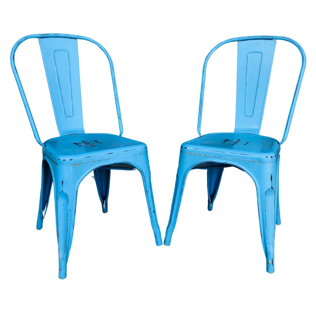 A Pair of Stackable Tolix Style Pressed Steel Retro Metal Bistro Chairs 