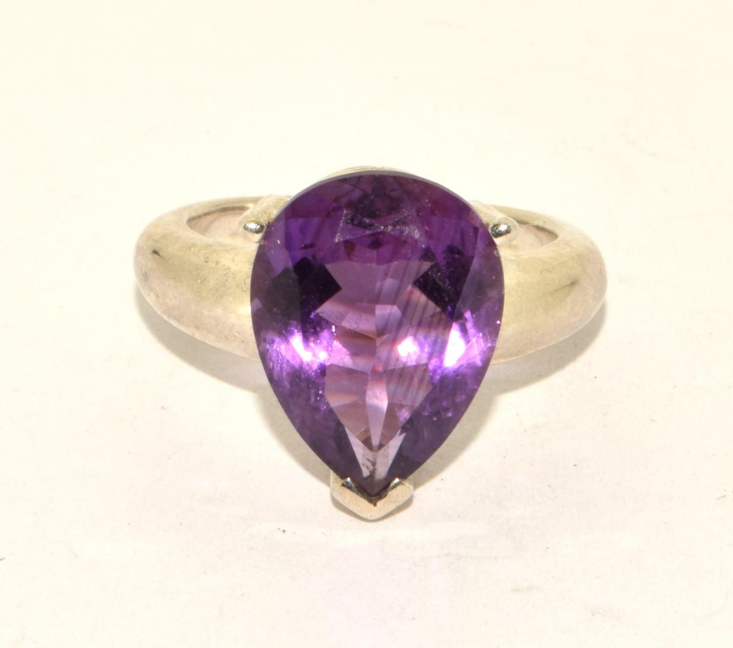 925 silver ladies Amethyst pear shape ring size P 