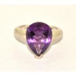 925 silver ladies Amethyst pear shape ring size P 