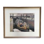 Fred Jay Girling (1900-1982) - Original Signed Watercolour "The Lock" Canal Boat scene at Lock, with