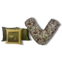 Three Silk Embroidered Cushions and V Shaped pillow