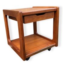 Salin Nyborg Mid century modern Teak Bedside table. With single drawer on wheels.