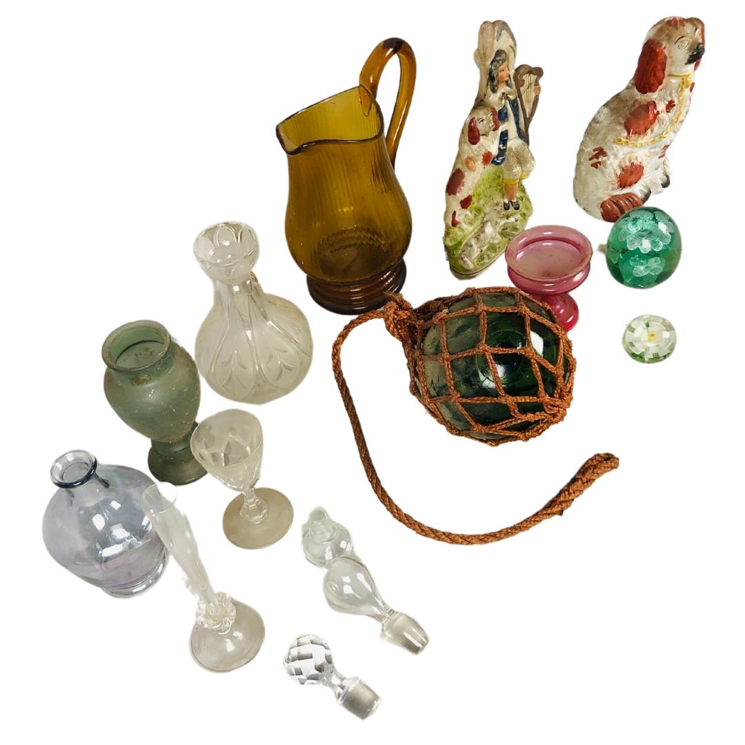 Glass Vases, Staffordshire Style Ornaments, Decanter & Glass Fishing Float.  - Image 3 of 3