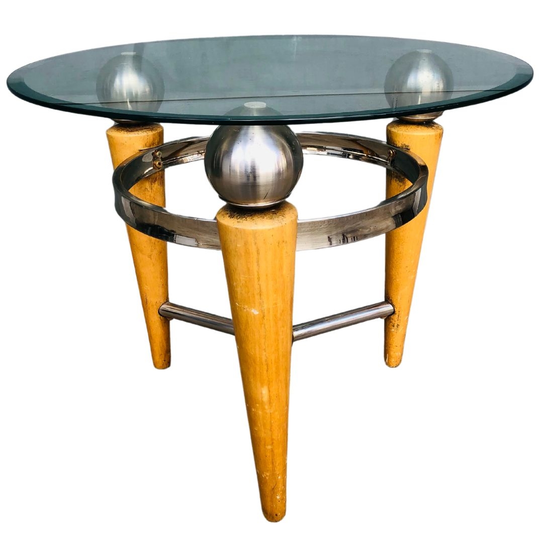 Retro Atomic Style Circular Glass Topped Coffee Table 