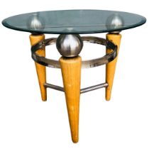 Retro Atomic Style Circular Glass Topped Coffee Table