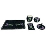 Art Deco Shelley China dressing table set in Noire tones and butterfly decoration 