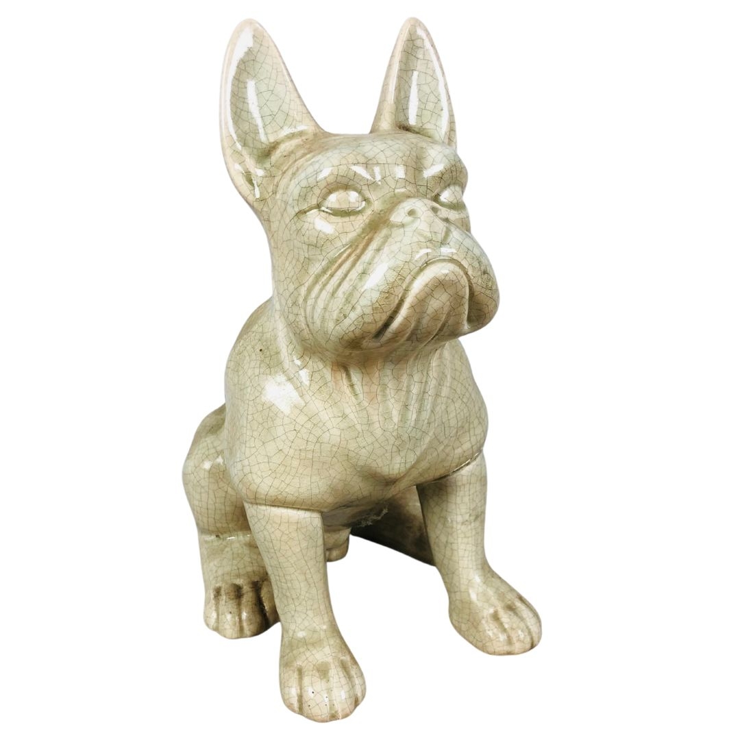 French Bulldog.  Crackle Glaze. 28cm tall. 