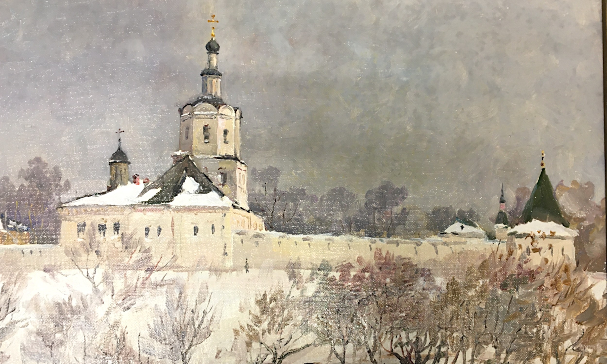 Large Russian Oil on Canvas Winter Scene Landscape - Dated signed 1993. Height 48cm (Image) Width 98 - Image 3 of 4