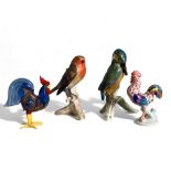 A collection of four porcelain & glass birds. Including Karl Ens, Goebels birds. Herend & Murano gla