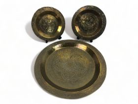 A Collection of 3 Antique Nigerian Bida metal plates/trays