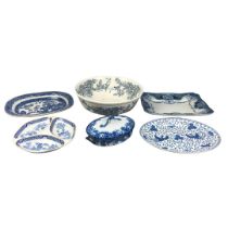 Mixed Lot of Blue and White Bowls & Serving Plates - Including Booths, Doulton Burslem 'Melrose' and