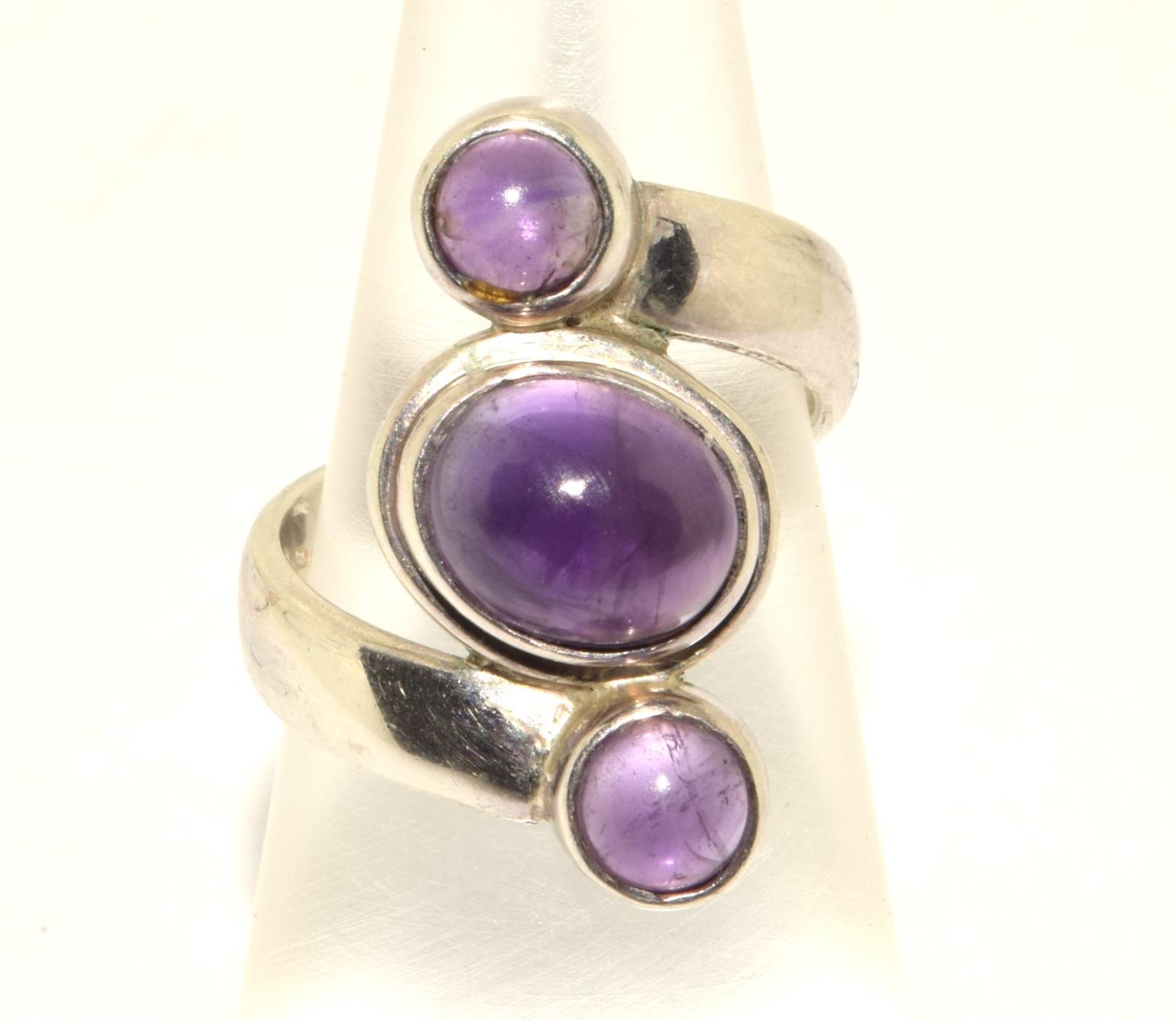 925 silver triple Amethyst ring size K 