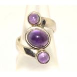 925 silver triple Amethyst ring size K 