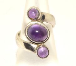 925 silver triple Amethyst ring size K 