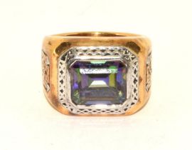 925 silver gilt gents moonstone signet ring with open work design shank  size U