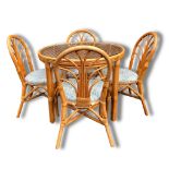 Bamboo Table with Glass Top and Four Chairs H- 76 cm W- 96 cm D- 96 cm 
