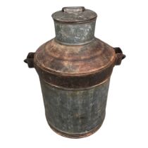 Old galvanised metal milk churn with lid ref 79