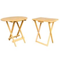Two Modern Beech Slatted Folding Wine Tables. Diameter of table top is approx. 61cm.