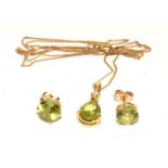 9ct gold suite of Peridot jewellery includes peridot pendant necklace together Peridot stud earrings