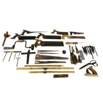 Collection of Vintage Tools - Including Rules, Spirit Level, Pilot Hole Augers, Saw Blades and Handl