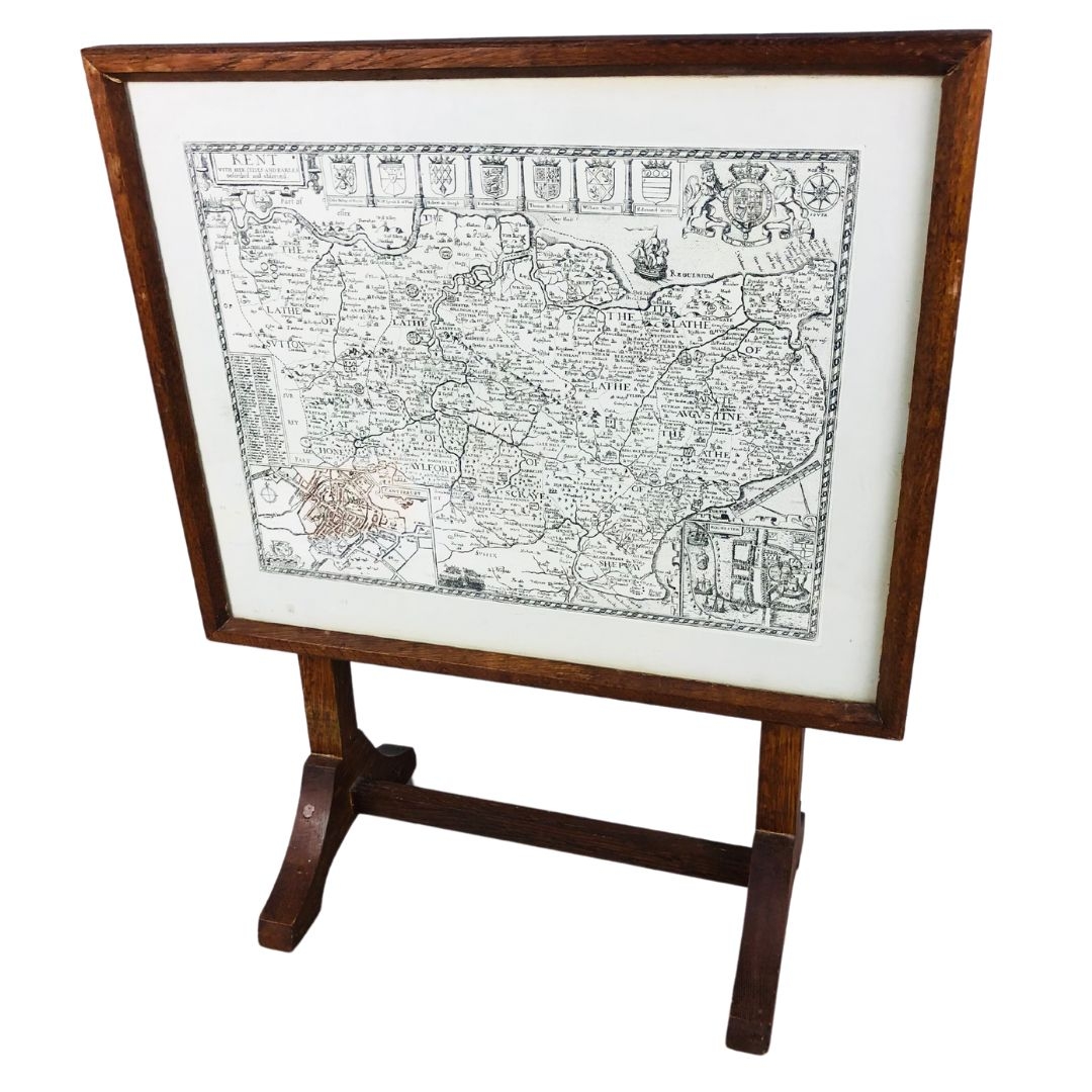 Oak Fire Screen/ Occasional Table with Map of Kent  - Image 3 of 4