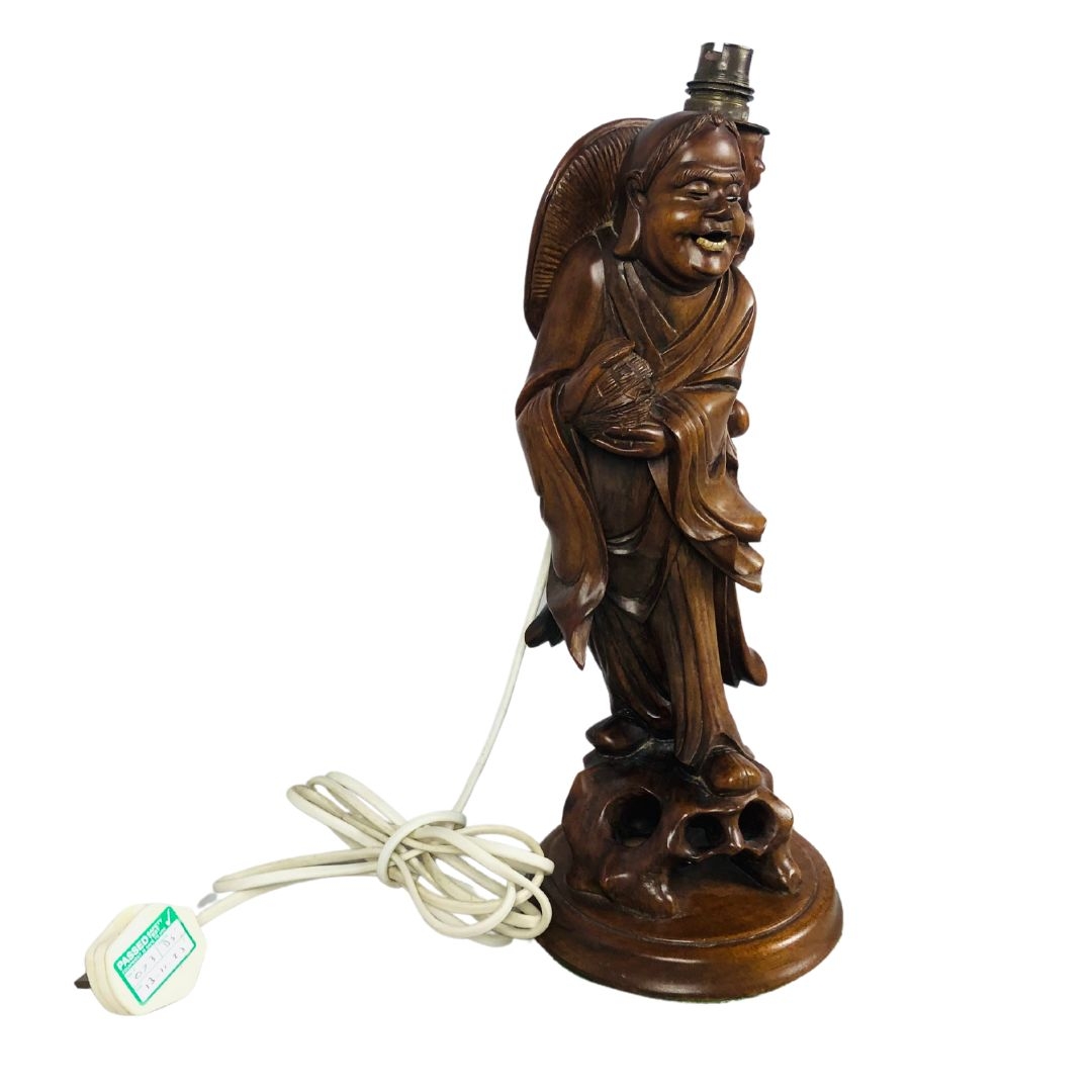 Vintage, Chinese Hardwood Figurine Lamp.  - Image 3 of 4
