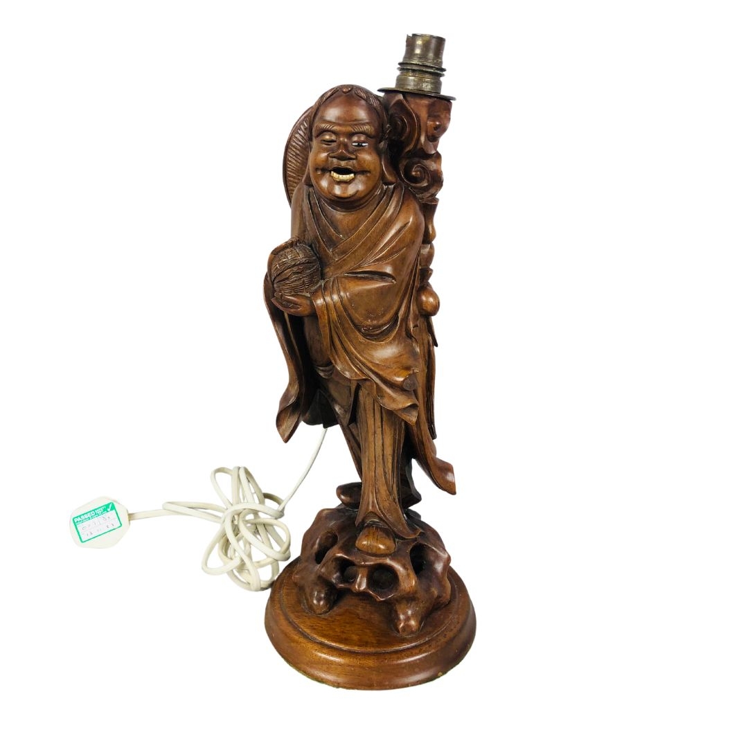 Vintage, Chinese Hardwood Figurine Lamp. 