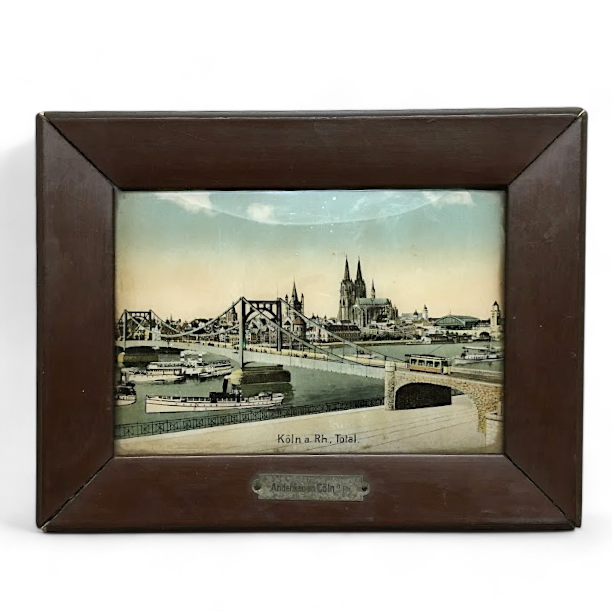 A Reverse Printed with Abalone style embellishment Vintage German Tourist Picture of Koln. 