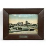 A Reverse Printed with Abalone style embellishment Vintage German Tourist Picture of Koln. 