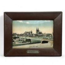 A Reverse Printed with Abalone style embellishment Vintage German Tourist Picture of Koln.