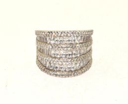 925 silver ladies 5 bar Elanza design  statement ring set with baguette cut stones size